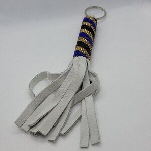 Leather White Beaded Tassle Keychain